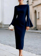 Rachelle - Women’s Long Sleeve Flared Cuff Midi Dress 5