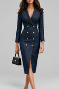Rachelle - Women's Denim Wrap Dress with Buttons
