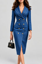 Rachelle - Women's Denim Wrap Dress with Buttons