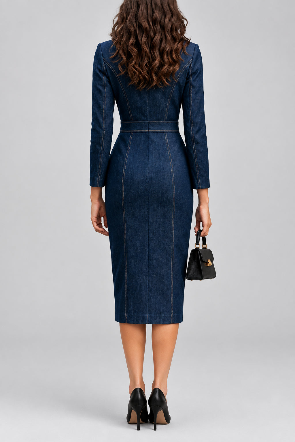 Rachelle - Women's Denim Wrap Dress with Buttons