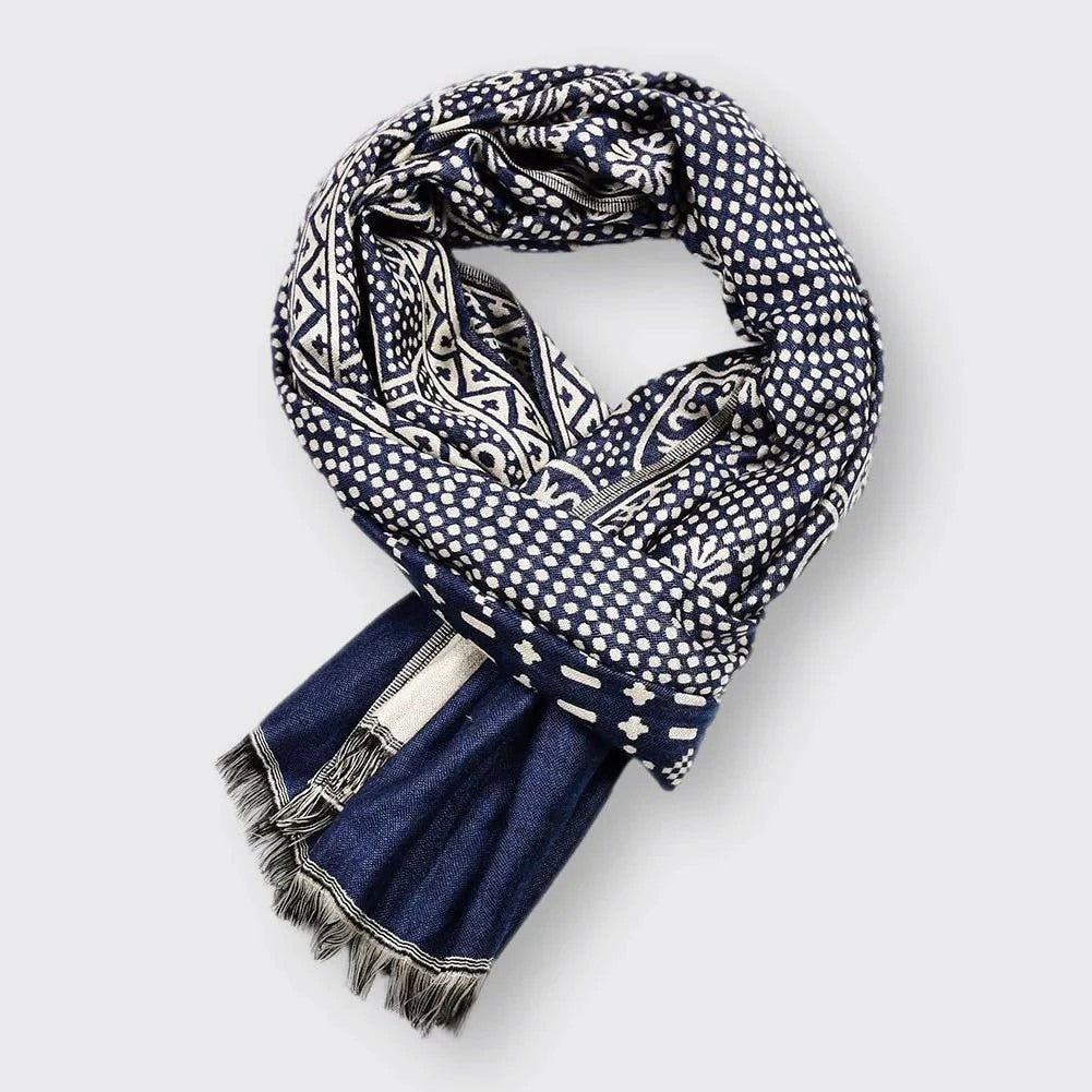 Raina - Women's Mixed-Motif Cotton Scarf with Fringed Edges