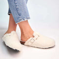 Rainn - Women's Shearling Clog Slippers with Buckle Strap