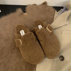 Rainn - Women's Shearling Clog Slippers with Buckle Strap