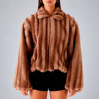 Rana - Women's Cropped Faux Fur Zip-Up Jacket with Collar 1