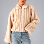 Rana - Women's Cropped Faux Fur Zip-Up Jacket with Collar 2