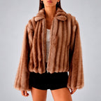 Rana - Women's Cropped Faux Fur Zip-Up Jacket with Collar 4
