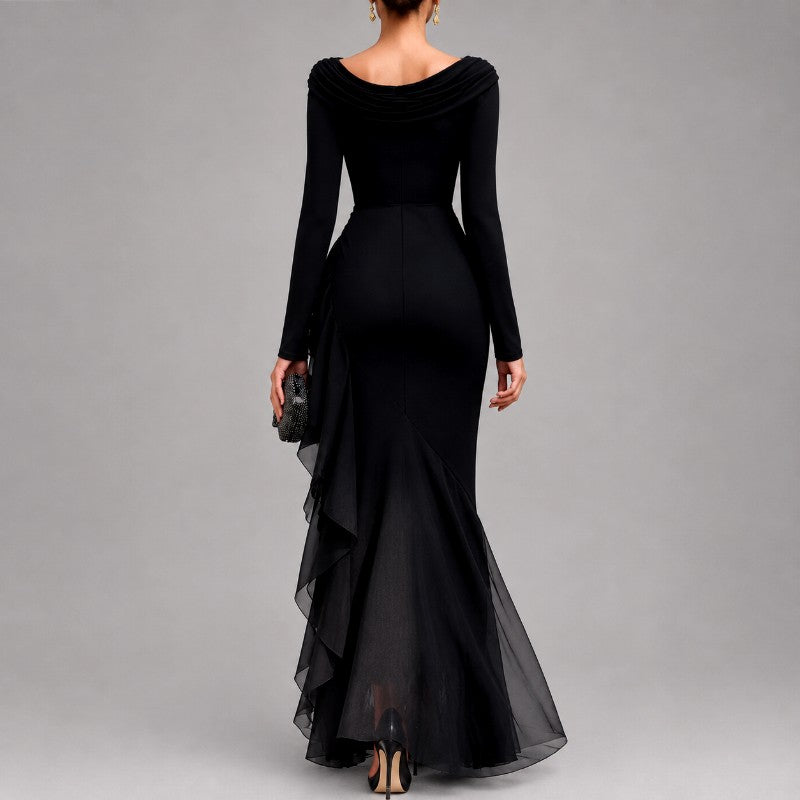 Renee - Women's Cowl Neck Asymmetric Evening Maxi Dress 2