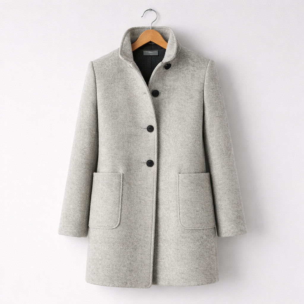 Rita - Women's Button-Front Wool Coat with Stand Collar