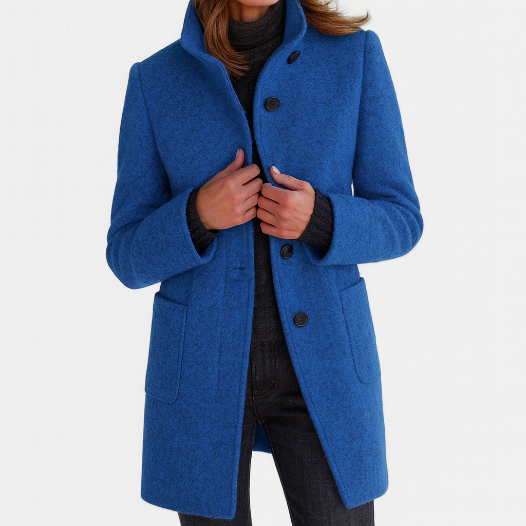 Rita - Women's Button-Front Wool Coat with Stand Collar