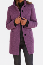 Rita - Women's Button-Front Wool Coat with Stand Collar