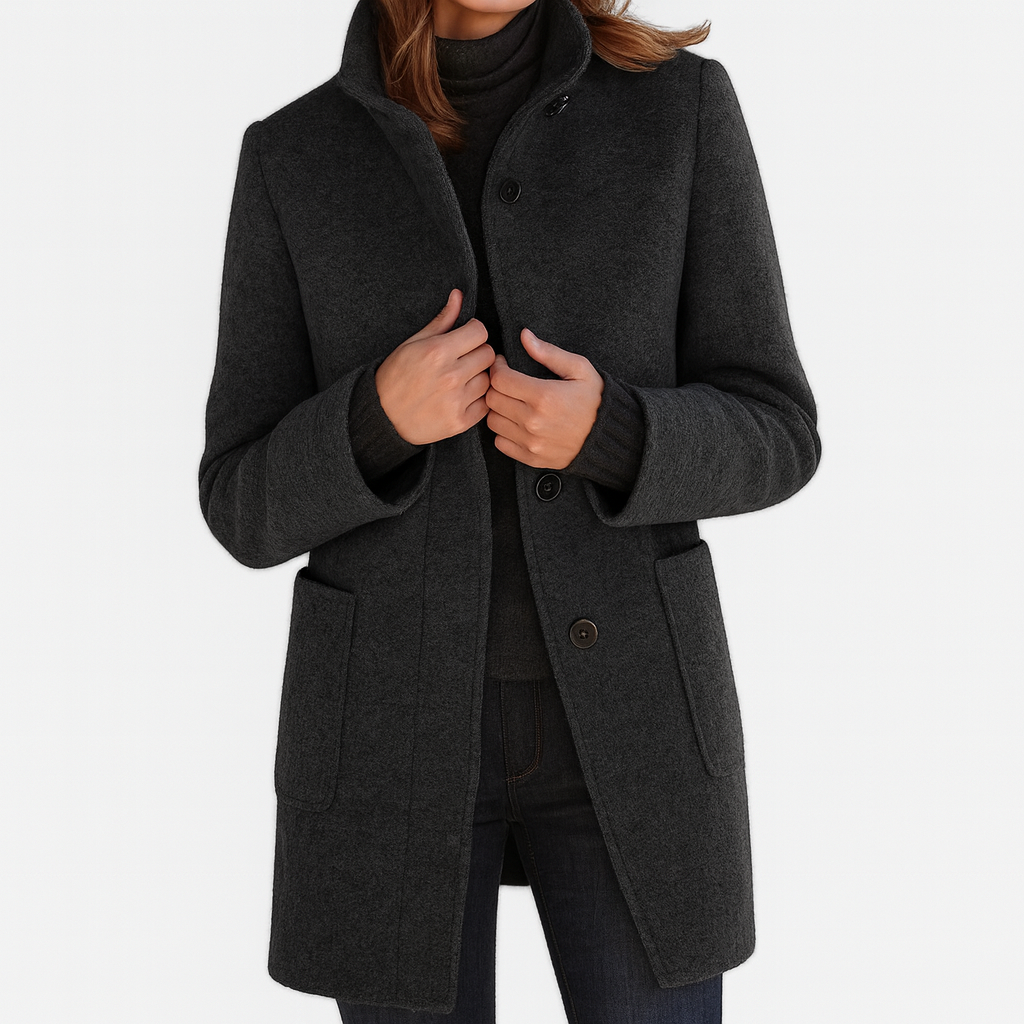 Rita - Women's Button-Front Wool Coat with Stand Collar
