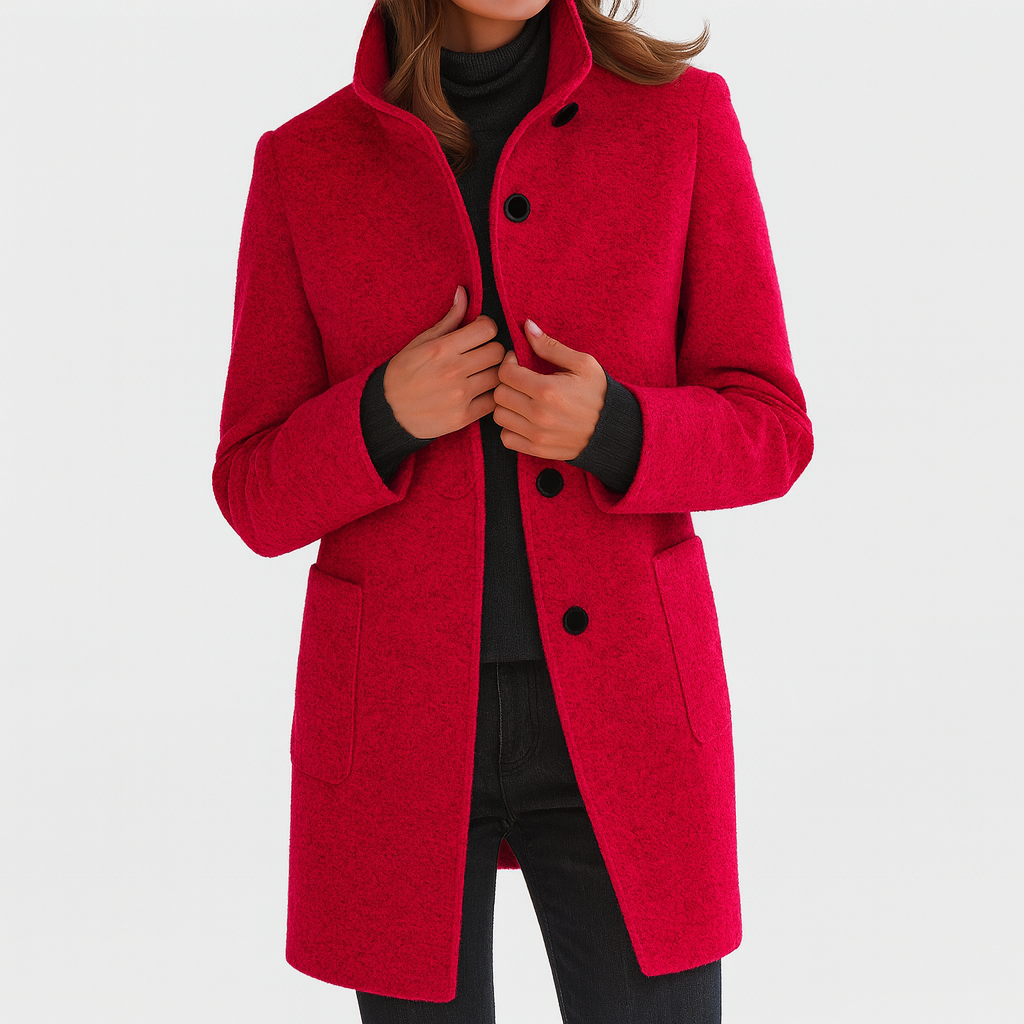 Rita - Women's Button-Front Wool Coat with Stand Collar