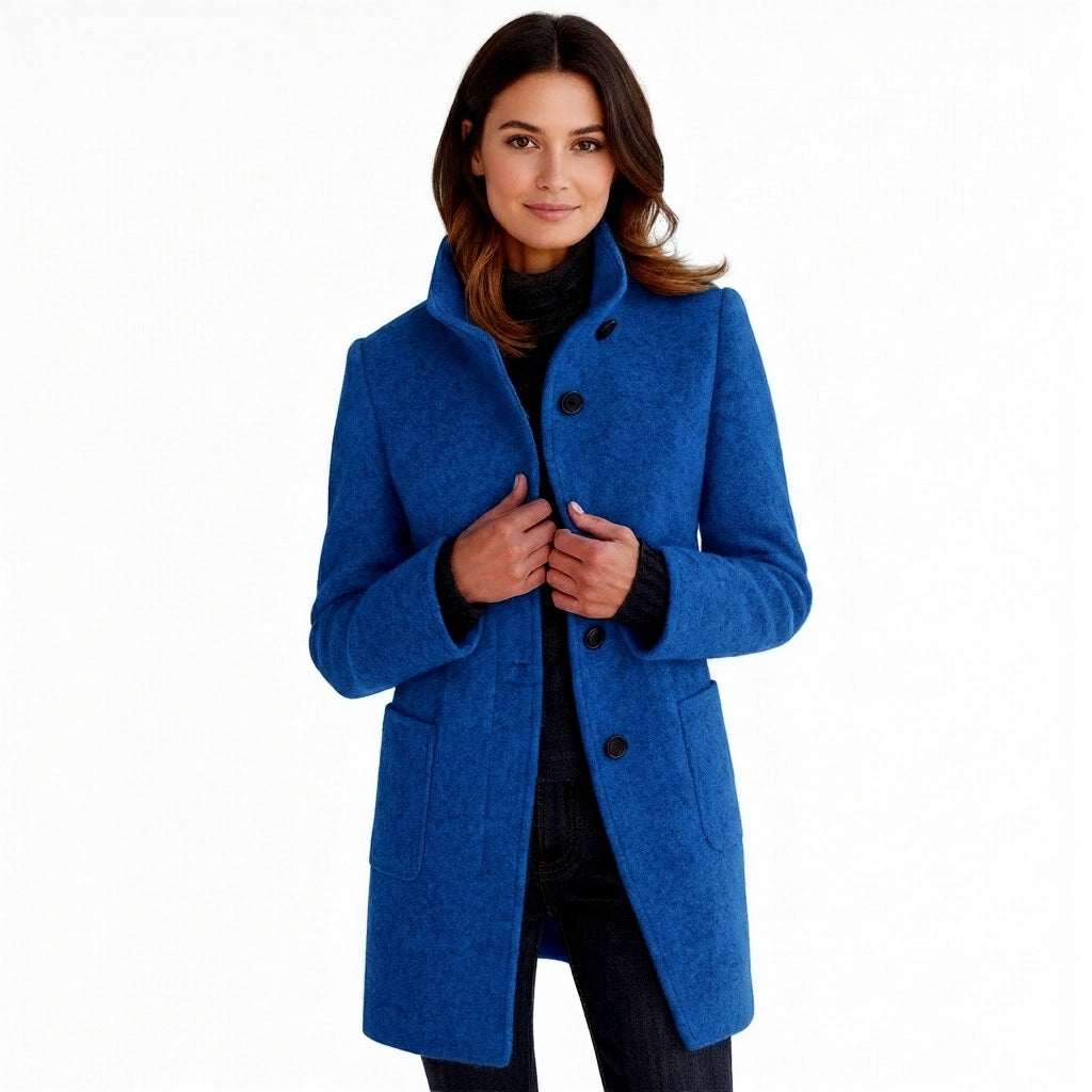 Rita - Women's Button-Front Wool Coat with Stand Collar
