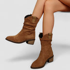 Rory - Women's Slouched Suede Mid-Calf Boots