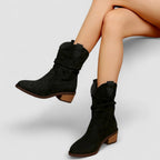 Rory - Women's Slouched Suede Mid-Calf Boots