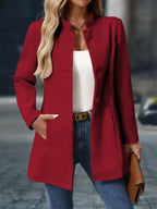 Rosalie - Women's Button-Front A-Line Coat with Mock Neck