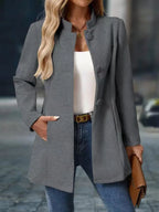 Rosalie - Women's Button-Front A-Line Coat with Mock Neck