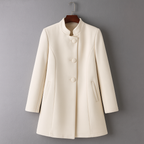 Rosalie - Women's Button-Front A-Line Coat with Mock Neck
