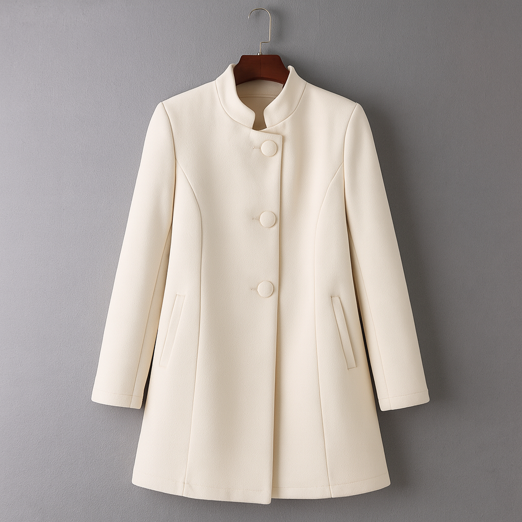 Rosalie - Women's Button-Front A-Line Coat with Mock Neck