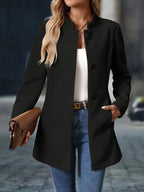 Rosalie - Women's Button-Front A-Line Coat with Mock Neck