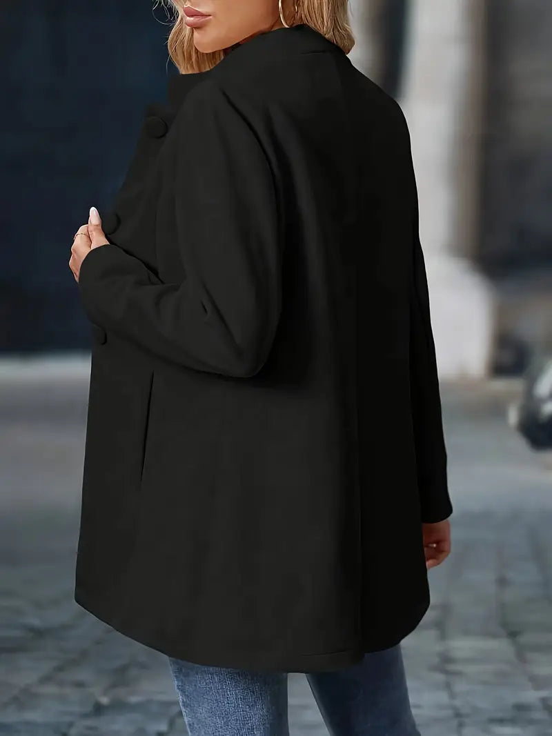 Rosalie - Women's Button-Front A-Line Coat with Mock Neck
