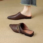 Rosalind - Women's Buckle-Strap Leather Mules with Wingtip Toe