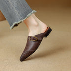 Rosalind - Women's Buckle-Strap Leather Mules with Wingtip Toe