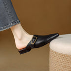 Rosalind - Women's Buckle-Strap Leather Mules with Wingtip Toe