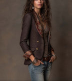 Rosalind - Women's Herringbone Blazer with Floral Trim