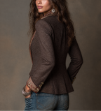 Rosalind - Women's Herringbone Blazer with Floral Trim