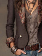 Rosalind - Women's Herringbone Blazer with Floral Trim