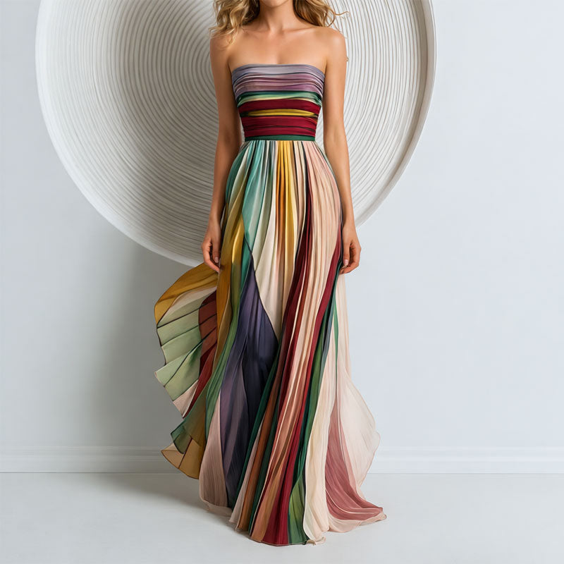 Rosalyn - Women's Strapless Pleated Maxi Dress