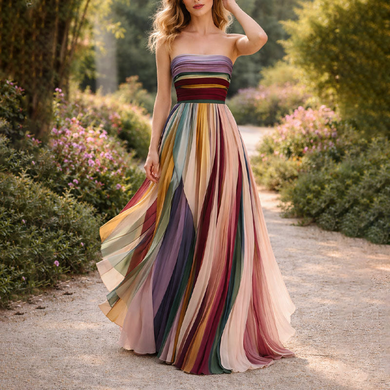 Rosalyn - Women's Strapless Pleated Maxi Dress