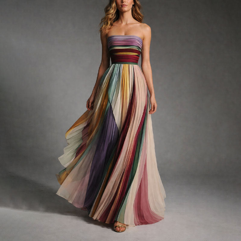 Rosalyn - Women's Strapless Pleated Maxi Dress