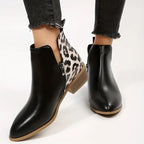 Rose - Women's Leopard-Patterned Block Heel Ankle Boots