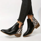 Rose - Women's Leopard-Patterned Block Heel Ankle Boots