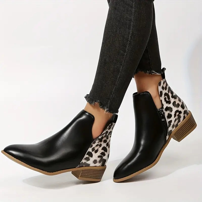 Rose - Women's Leopard-Patterned Block Heel Ankle Boots