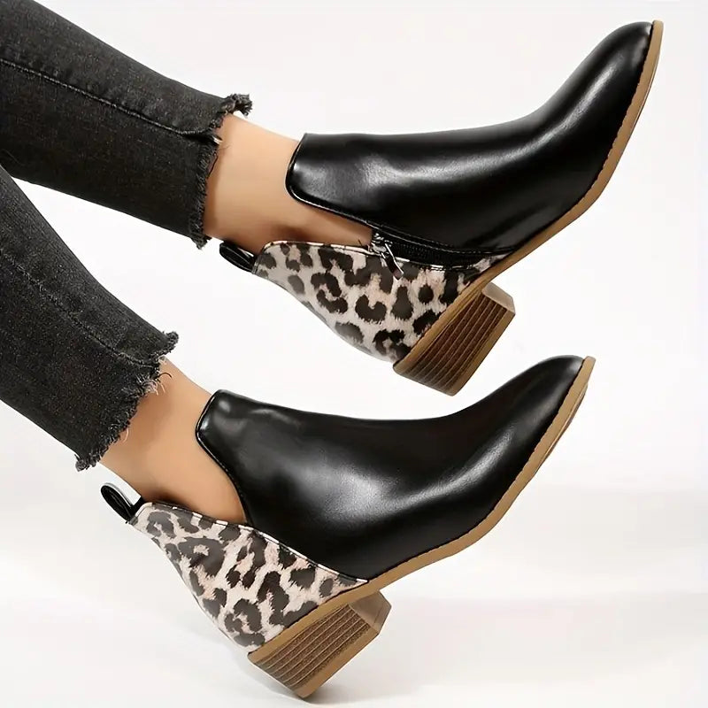Rose - Women's Leopard-Patterned Block Heel Ankle Boots