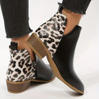 Rose - Women's Leopard-Patterned Block Heel Ankle Boots