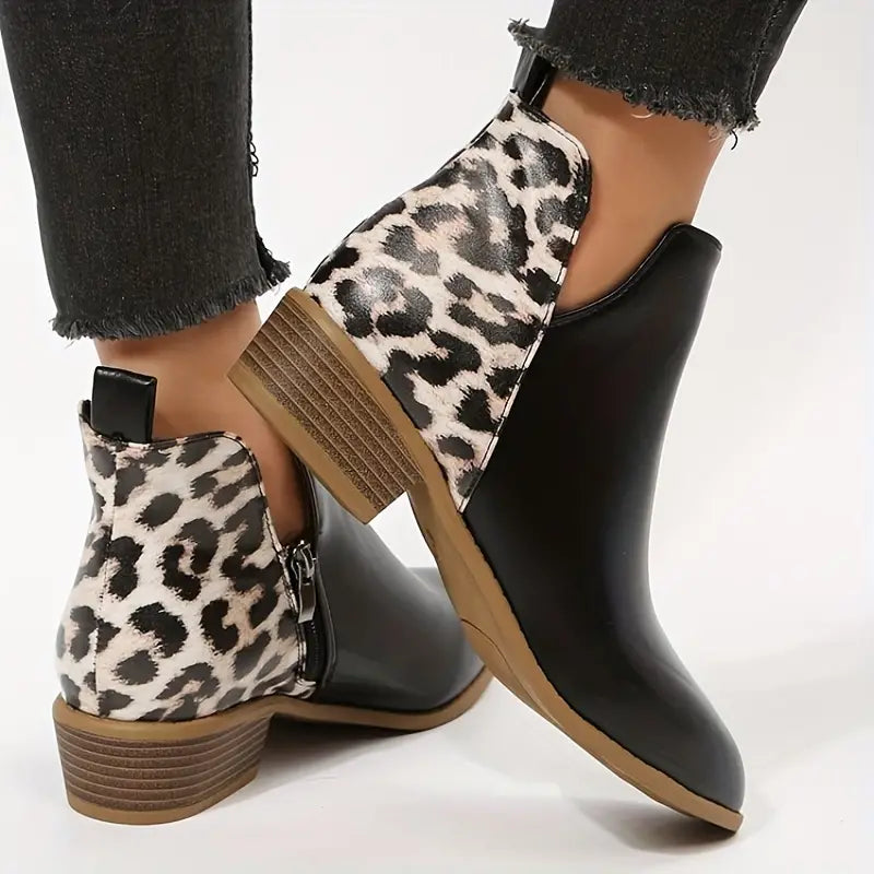 Rose - Women's Leopard-Patterned Block Heel Ankle Boots