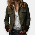 Rosemary - Women's Herringbone Tweed Military Jacket with Velvet Cuff Trim