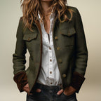 Rosemary - Women's Herringbone Tweed Military Jacket with Velvet Cuff Trim