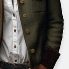 Rosemary - Women's Herringbone Tweed Military Jacket with Velvet Cuff Trim