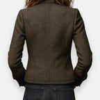 Rosemary - Women's Herringbone Tweed Military Jacket with Velvet Cuff Trim