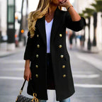 Rosemary - Women's Notch-Lapel Coat with Metal Button Front