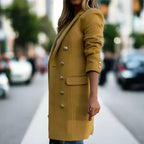 Rosemary - Women's Notch-Lapel Coat with Metal Button Front