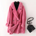 Rosetta - Women's Double-Breasted Notch-Lapel Faux Shearling Coat