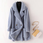 Rosetta - Women's Double-Breasted Notch-Lapel Faux Shearling Coat