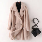 Rosetta - Women's Double-Breasted Notch-Lapel Faux Shearling Coat