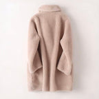 Rosetta - Women's Double-Breasted Notch-Lapel Faux Shearling Coat